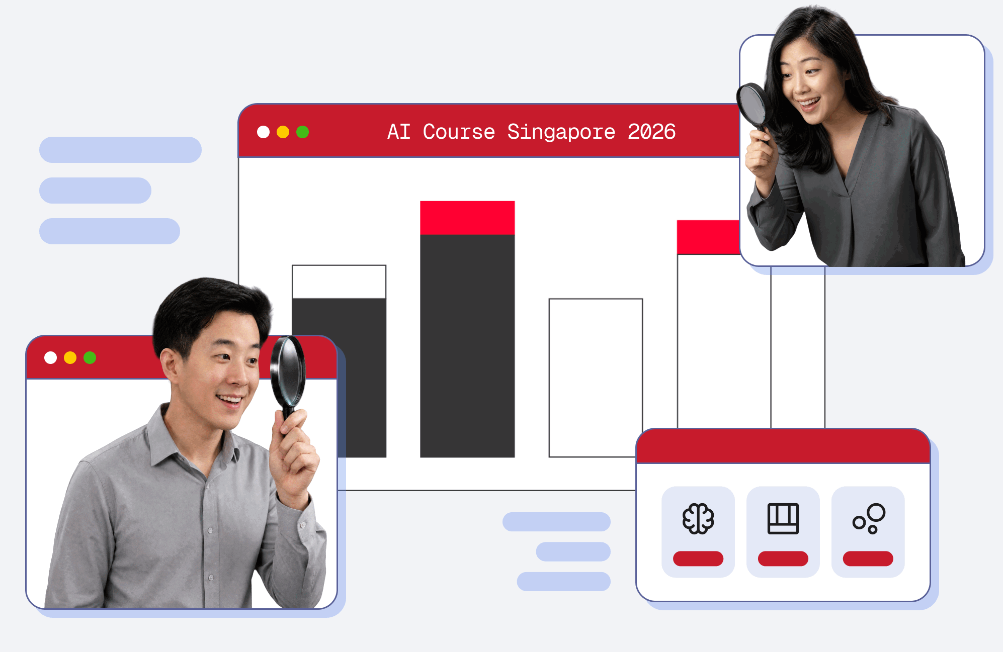 Animated overview of aicourse.sg comparing AI courses, funding schemes and skills guides